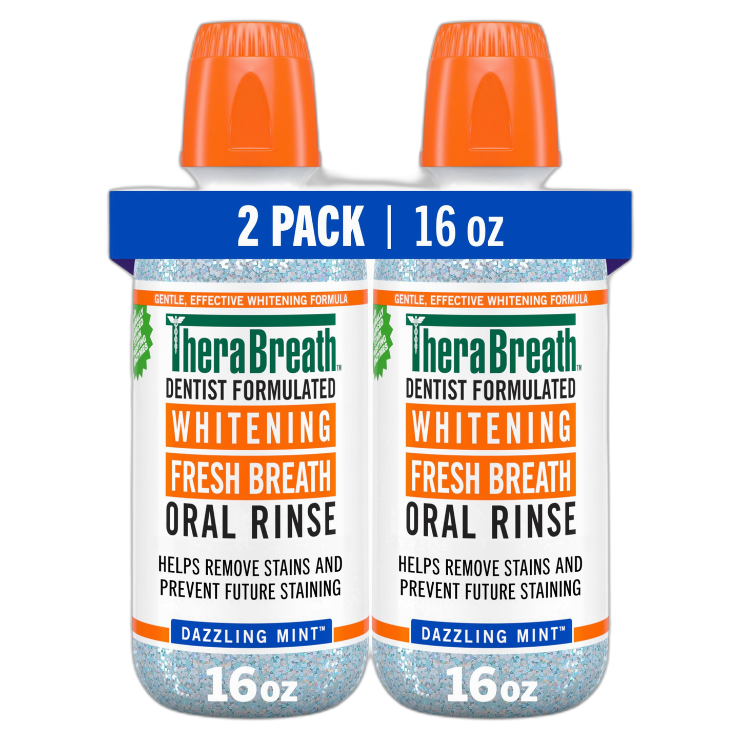 TheraBreath Whitening Mouthwash, Dazzling Mint, Dentist Formulated, 16 Fl Oz (2-Pack)