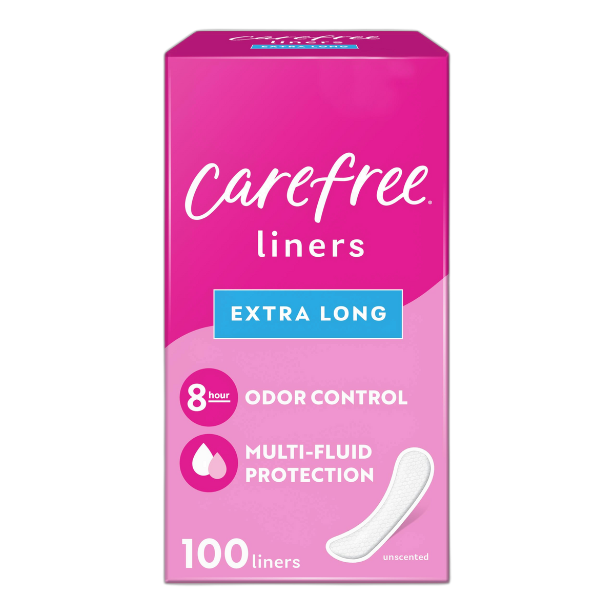 Carefree Panty Liners for Women, Extra Long, Unwrapped, Unscented, 100ct | Pantiliners, Carefree, Daily for Women, Light Periods and Leaks, 8-Hour Odor Control|100ct (Packaging May Vary)