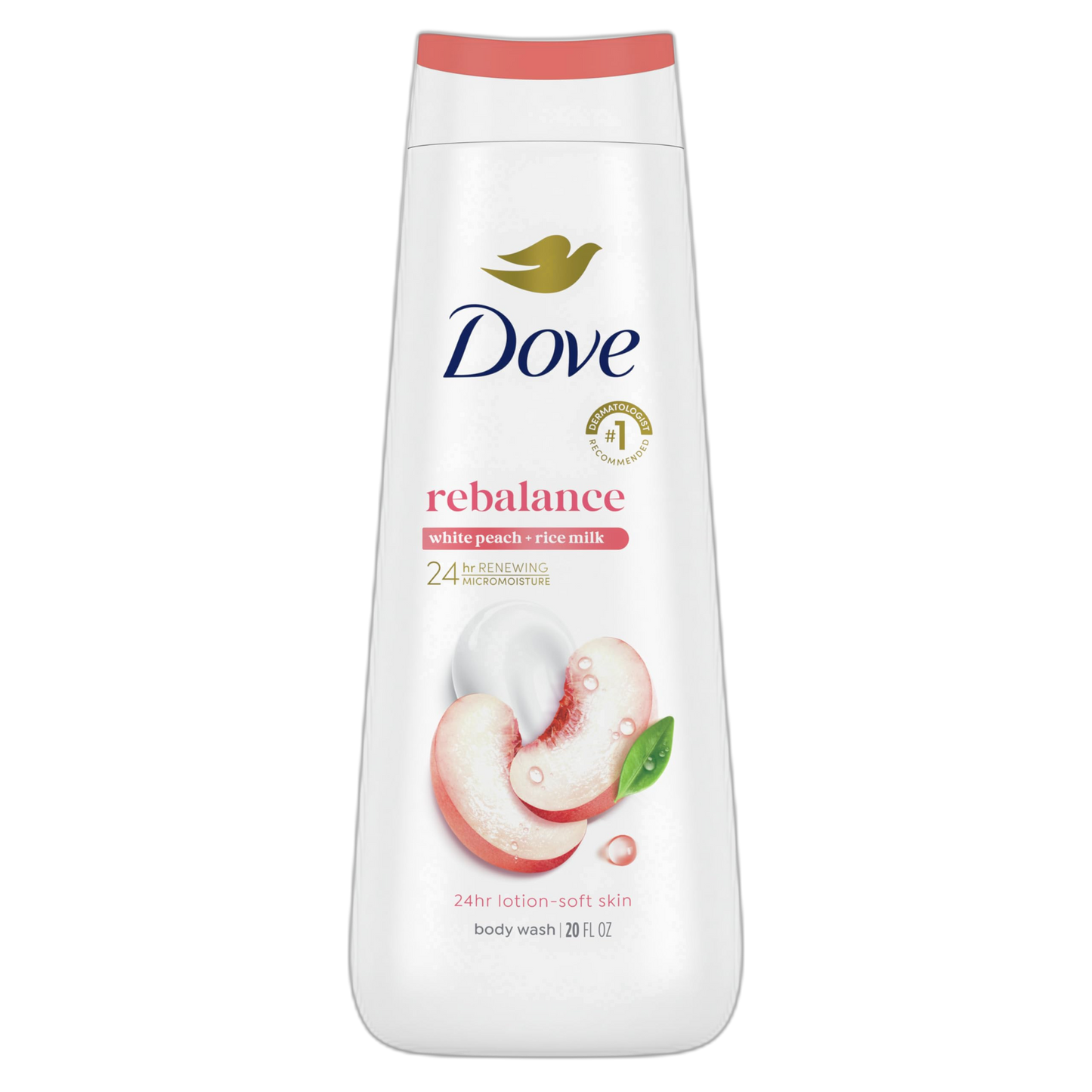 Dove Body Wash Rebalance White Peach & Rice Milk For 24hr Lotion-Soft Skin Moisturizing Skin Cleanser with No Sulfates No Parabens 20 oz