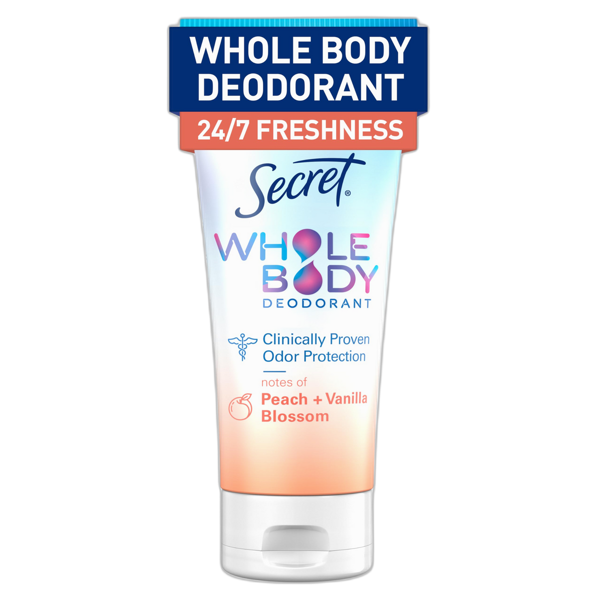 Secret Whole Body Deodorant Cream for Women, Peach & Vanilla Blossom Scent, Aluminum Free Deodorant, 72 HR Odor Protection, 3.0 oz