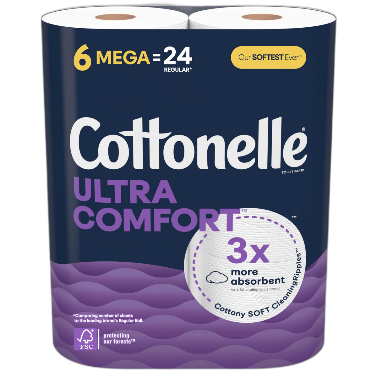 Cottonelle Ultra Comfort Toilet Paper: 6 Mega Rolls (24 Regular Rolls), 244 Sheets Each