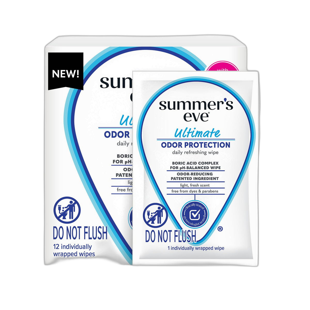 Summer's Eve, Ultimate Odor Control, Daily Feminine Wipes with Boric Acid, Removes Odor, On-the-go Body Wipes with pH Balance, 12 ct