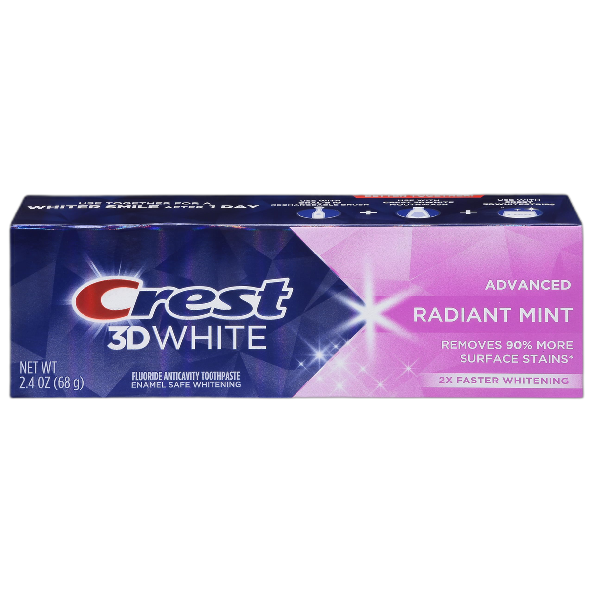 Crest 3D White Advanced Teeth Whitening Toothpaste, Radiant Mint, 2.4 oz
