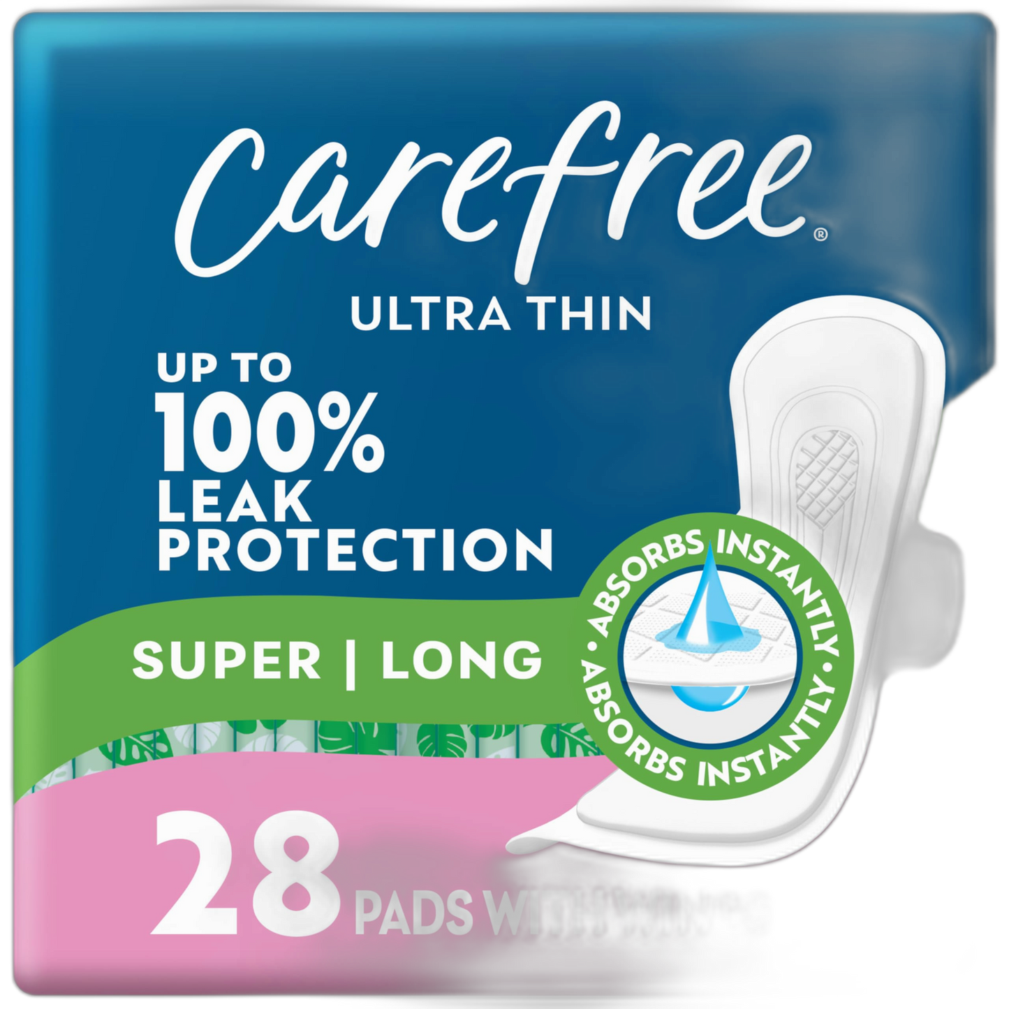 Carefree Ultra Thin Pads for Women, Super/Long Pads with Wings, 28ct