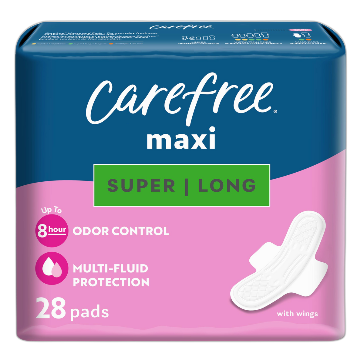Carefree Maxi Pads for Women, Super/Long Pads with Wings, 28ct | Carefree Pads, Feminine Care, Period Pads & Postpartum Pads | 28ct (Pack of 1)
