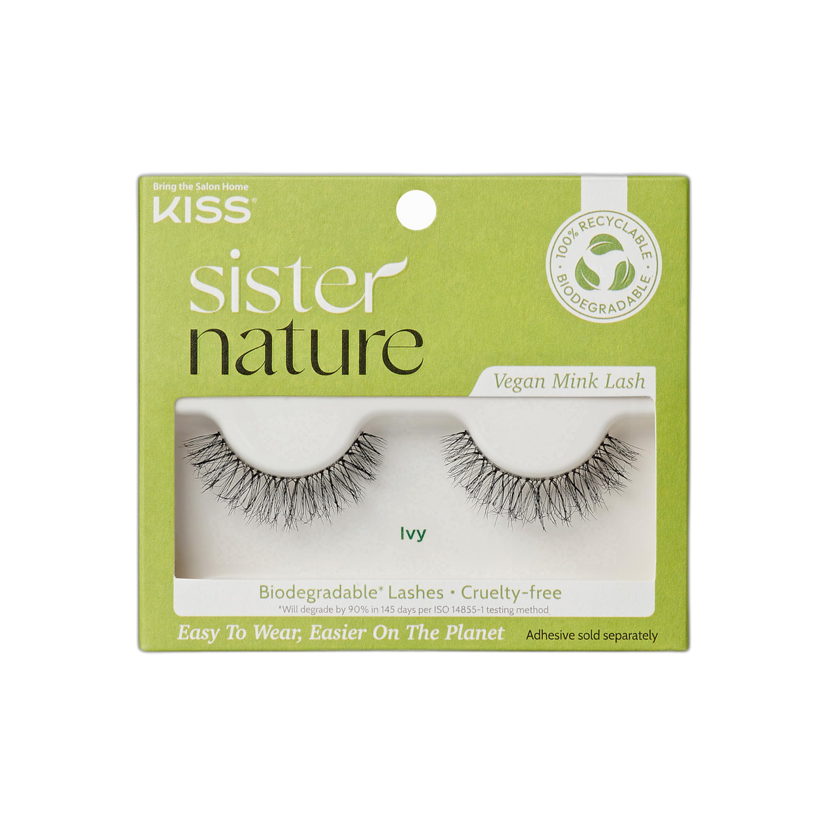KISS Sister Nature Vegan, False Eyelashes, 'Ivy', 14 mm, Includes 1 Pair Of Lash, Contact Lens Friendly, Easy to Apply, Reusable Strip Lashes