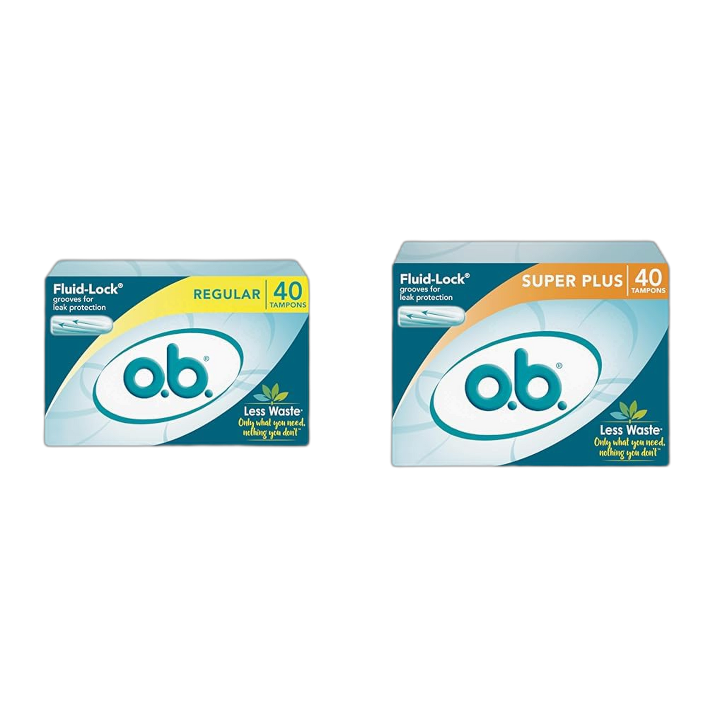 o.b. Tampons | Non-Applicator, Unscented | Regular 40ct & Super Plus 40ct