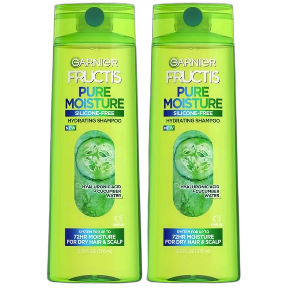 Garnier Fructis Pure Moisture Hydrating Shampoo Hyaluronic Acid + Cucumber Water, 12.5 FL.OZ (370ml) - Pack of 2, Green