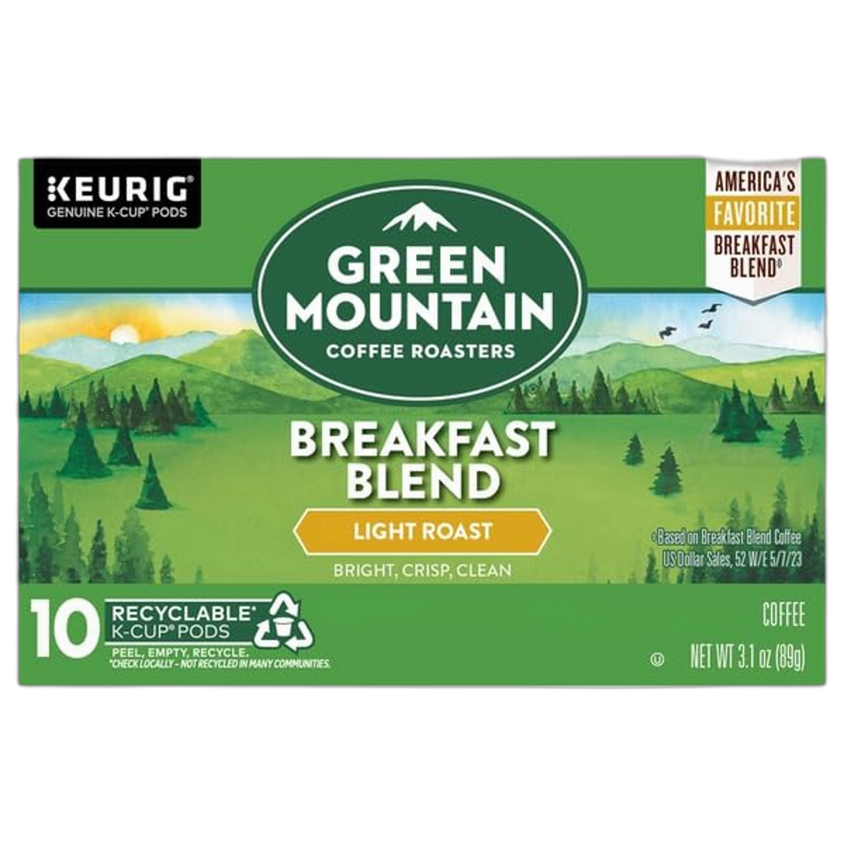 Green Mountain Coffee Roasters, Light Roast, Breakfast Blend, Coffee, K-Cup Pods, 10 Count