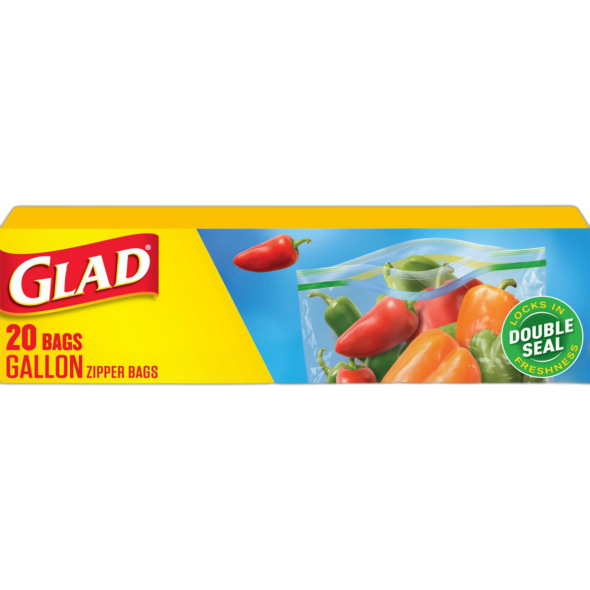 Glad Zipper Food Storage Plastic Bags, Gallon, 20 Count (Packaging May Vary)