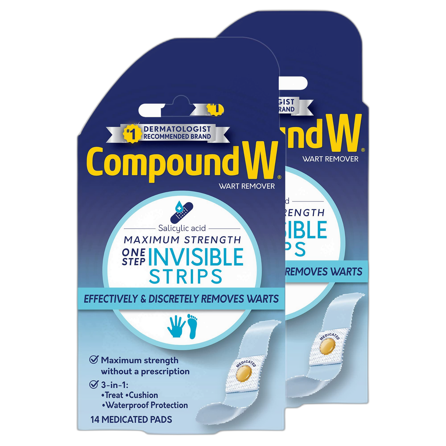Compound W Maximum Strength One Step Invisible Wart Remover Strips, 14 CT, 2 Pack
