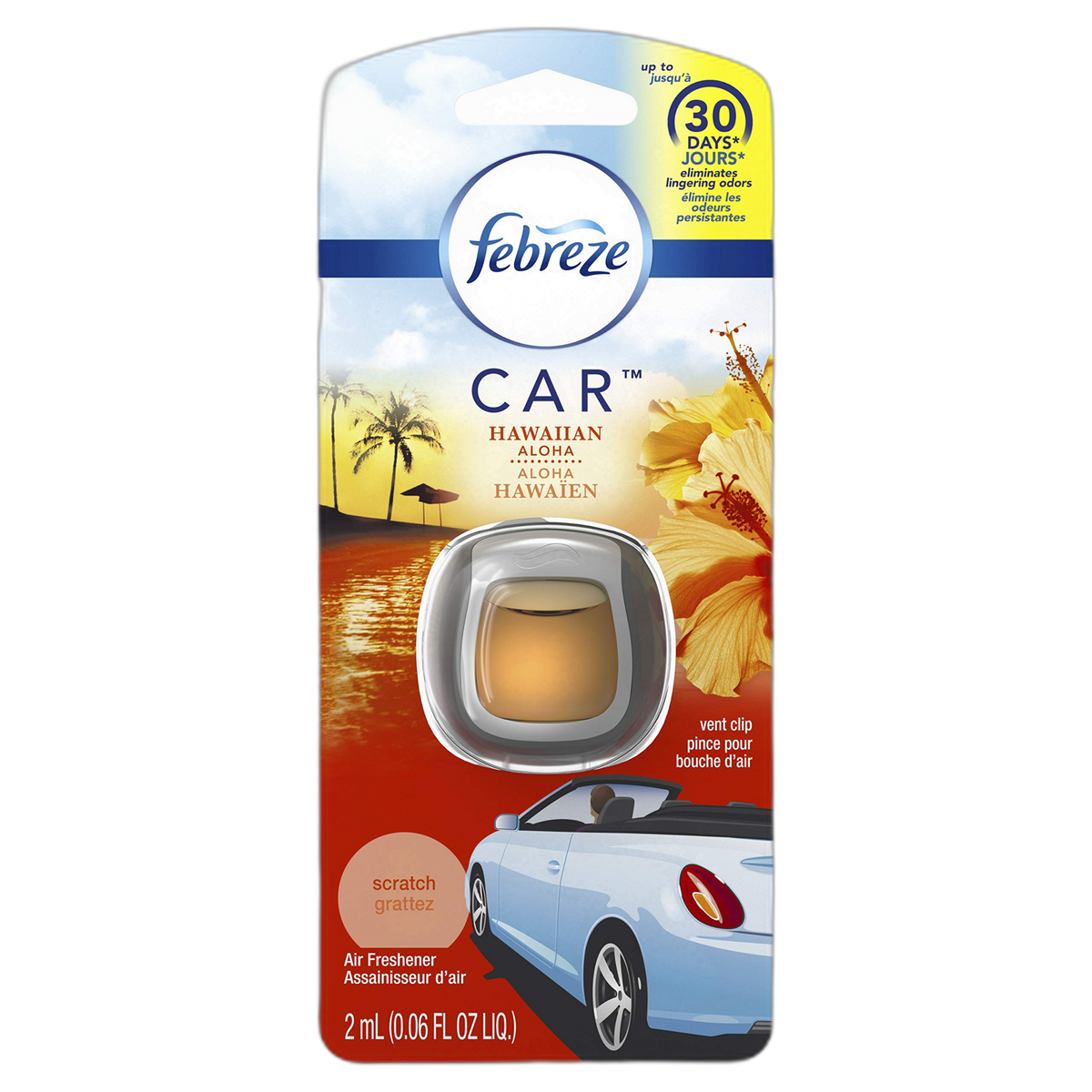 Febreze Car Air Fresheners, Hawaiian Aloha, Odor Eliminator for Strong Odors Car Vent Clips, 0.06 Fl. Oz.