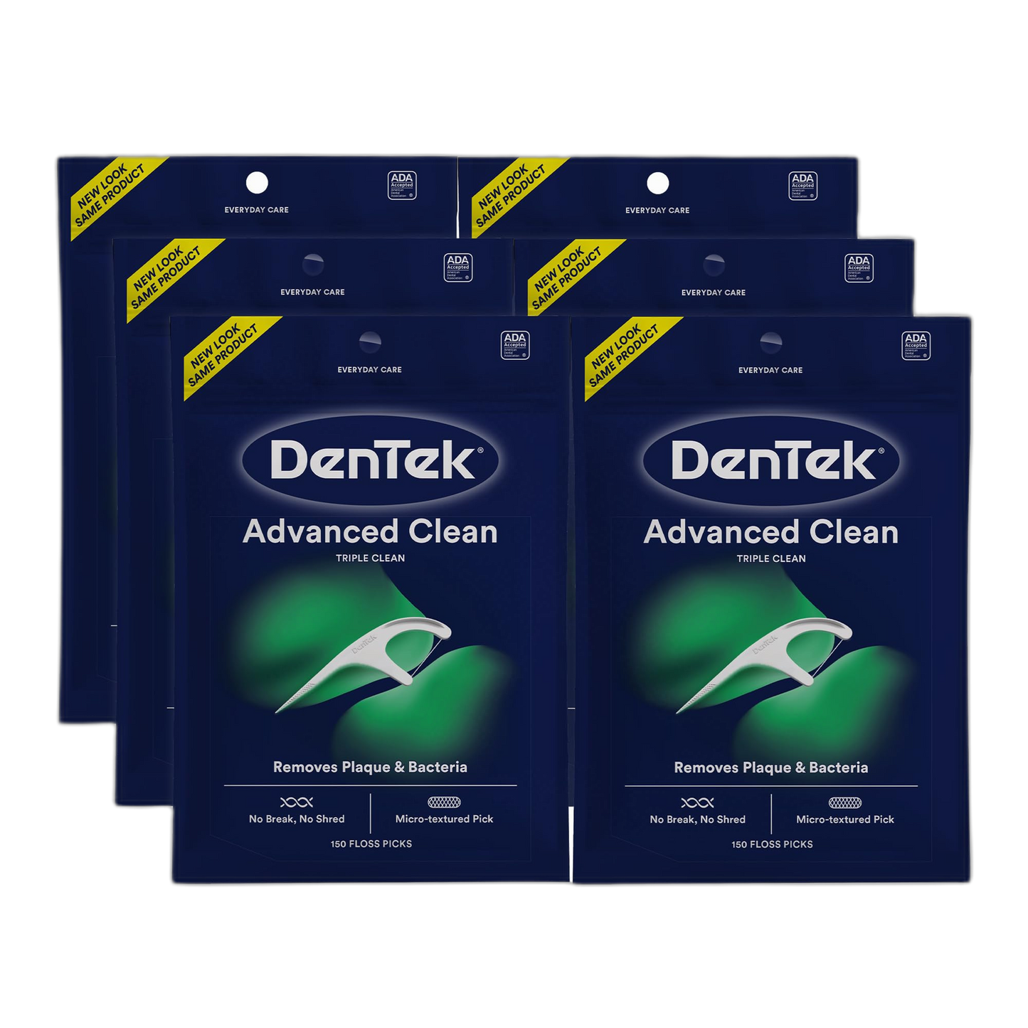 DenTek Triple Clean Advanced Clean Floss Picks, No Break & No Shred Floss, 150 Count, 6 Pack