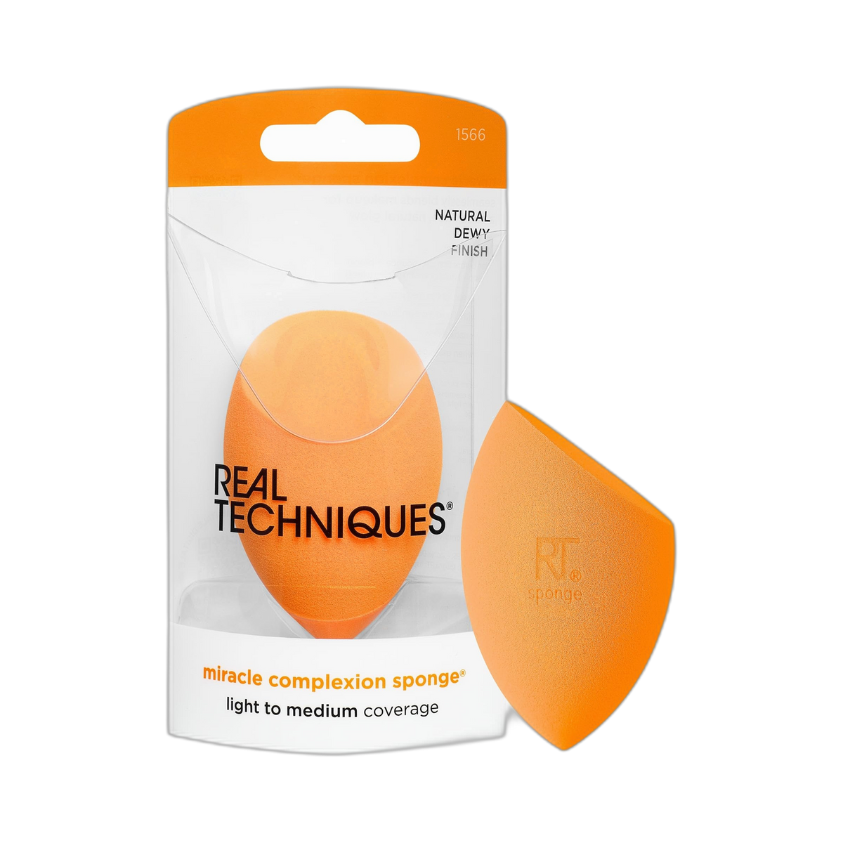 Real Techniques Miracle Complexion Sponge, Makeup Blending Sponge, For Liquid & Cream Foundation, Offers Light To Medium Coverage, Natural, Dewy Makeup, Orange Sponge, Latex-Free Foam, 1 Count