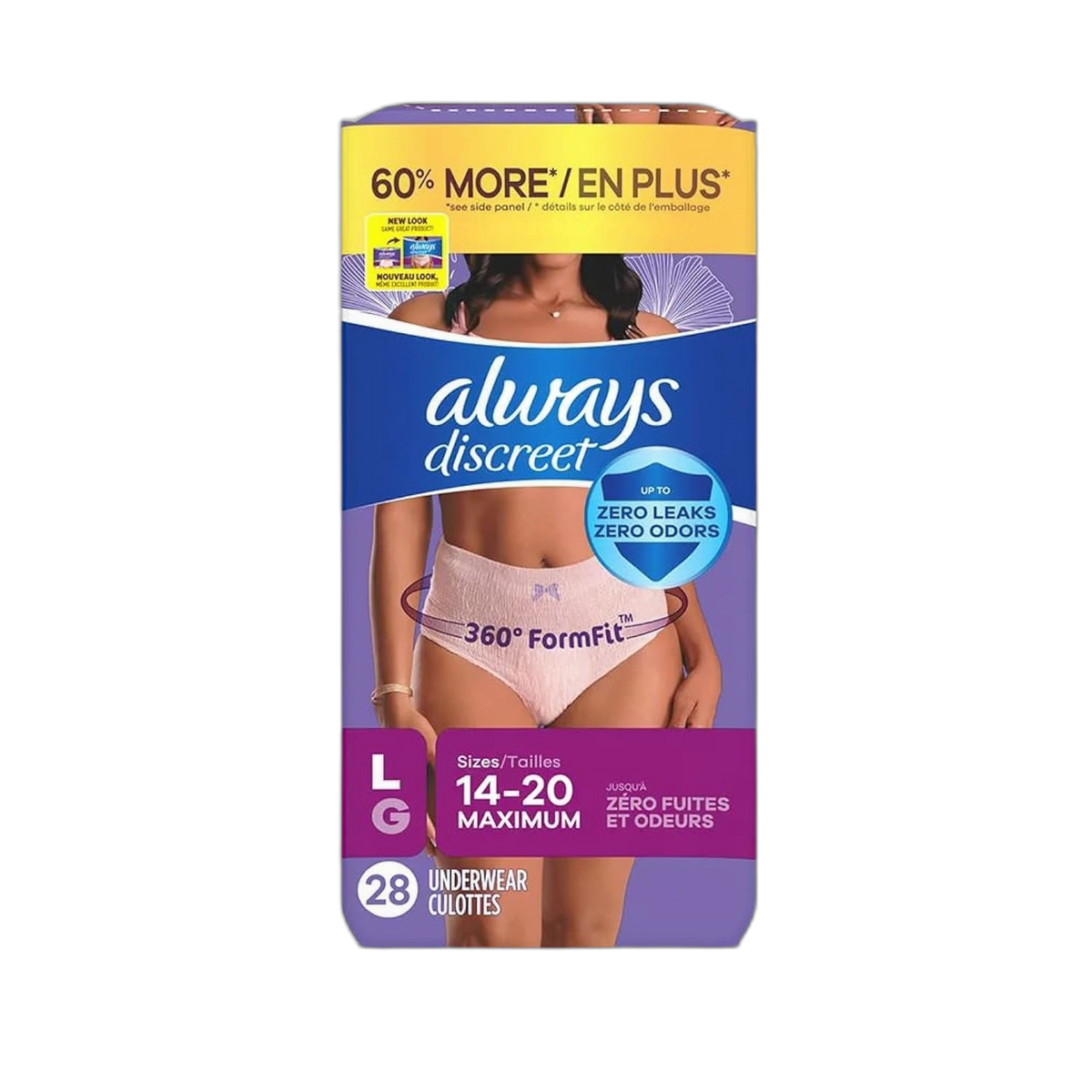 Always Discreet, Incontinence & Postpartum Underwear for Women, Maximum, Large, 28 Count
