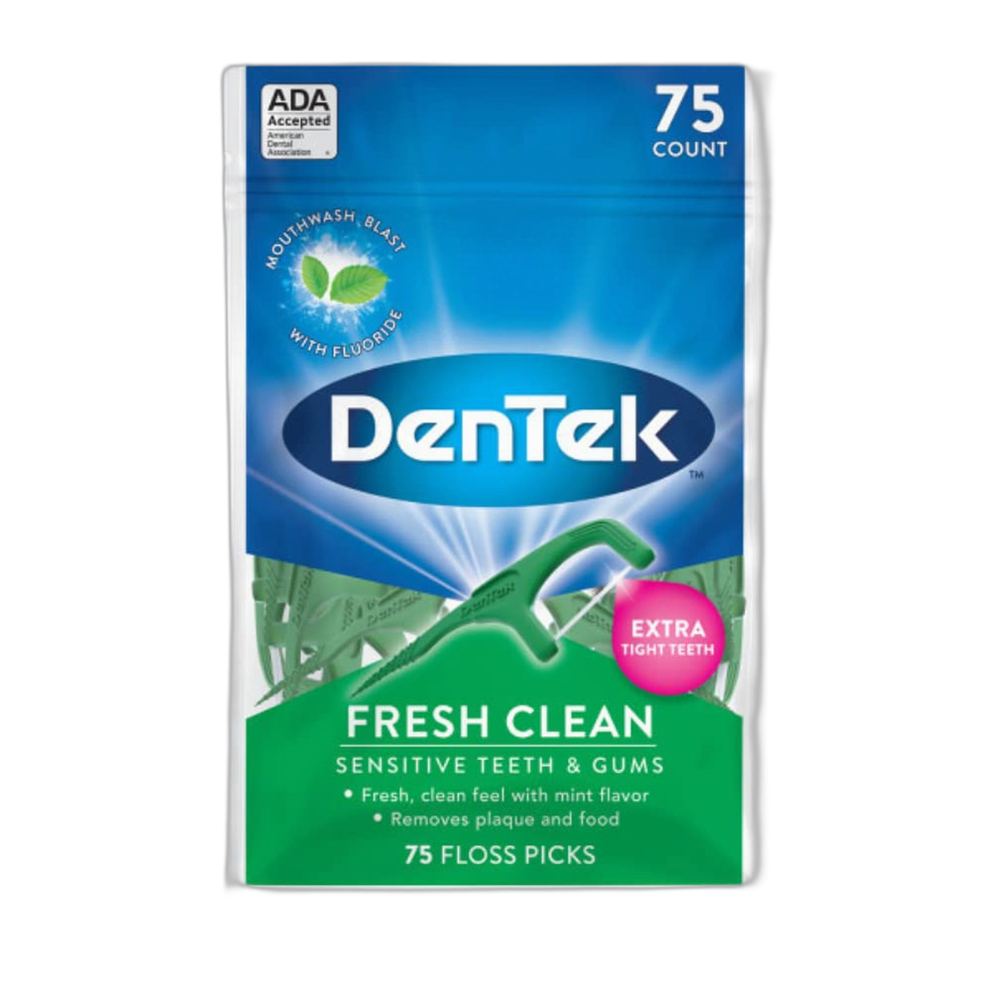 DenTek Fresh Clean Floss Picks, for Extra Tight Teeth, 75 Count, (Pack of 1)