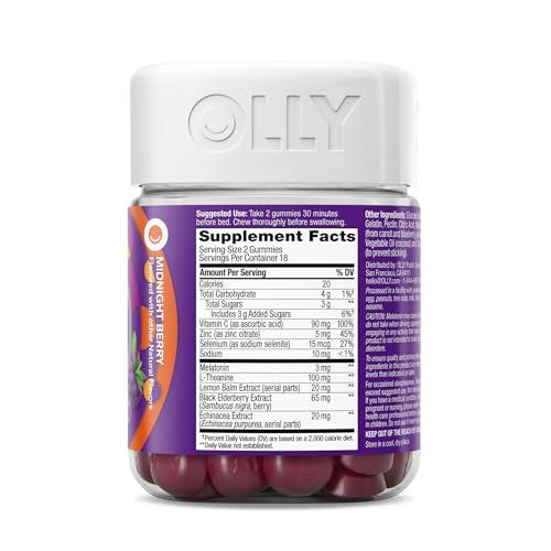 OLLY Sleep Immunity Melatonin Gummy, Vitamin C, Zinc, Echinacea, 3mg Melatonin, Immune and Sleep Support, Berry - 36