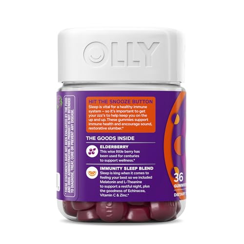 OLLY Sleep Immunity Melatonin Gummy, Vitamin C, Zinc, Echinacea, 3mg Melatonin, Immune and Sleep Support, Berry - 36
