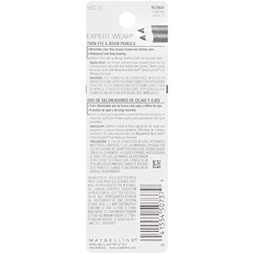 Maybelline New York Makeup Expert Wear Twin Eyebrow Pencils and Eyeliner Pencils, Blonde Shade, 0.06 Ounce, 2 Count (Pack of 1)