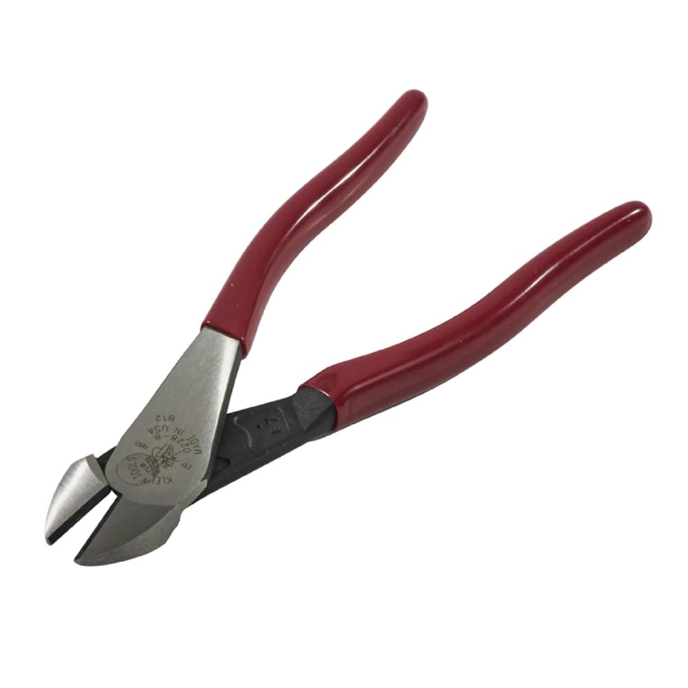 Klein Tools D228-8 Pliers, Made in USA, Diagonal Cutting Pliers with Short Jaw and Beveled Knives, High-Leverage Color-Coded Wire Cutters, 8-Inch