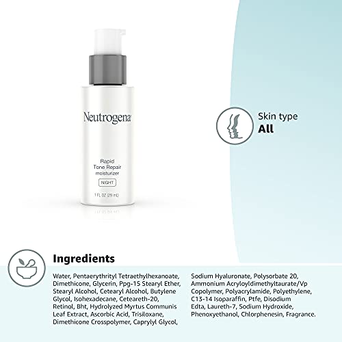 Neutrogena Rapid Tone Repair Night Cream with Retinol, Vitamin C and Hyaluronic Acid - Anti Wrinkle Face and Neck Moisturizer - Vitamin C, Retinol, Glycerin, Hyaluronic Acid, 1 fl. Oz