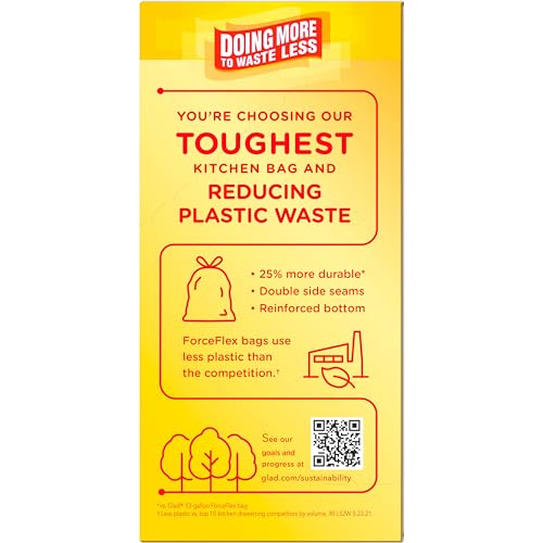 Glad ForceFlex MaxStrength Tall Kitchen Drawstring Trash Bags, 13 Gallon, Sweet Citron Lime with Febreze Freshness, 34 Count, Package May Vary
