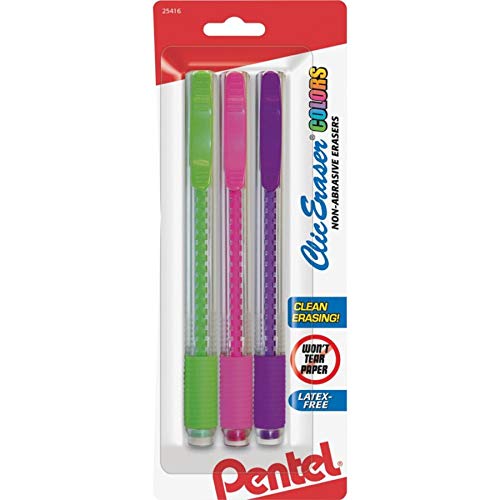 Pentel® Clic Erasers®, Assorted Colors, Pack Of 3