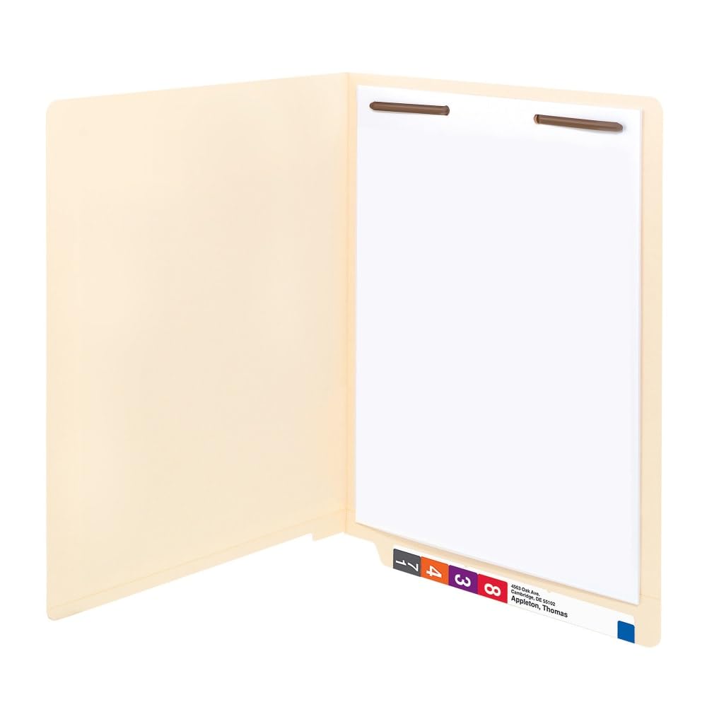 Smead End Tab Fastener File Folder, Shelf-Master® Reinforced Straight-Cut Tab, 1 Fastener, Legal Size, Manila, 50 per Box (37110)