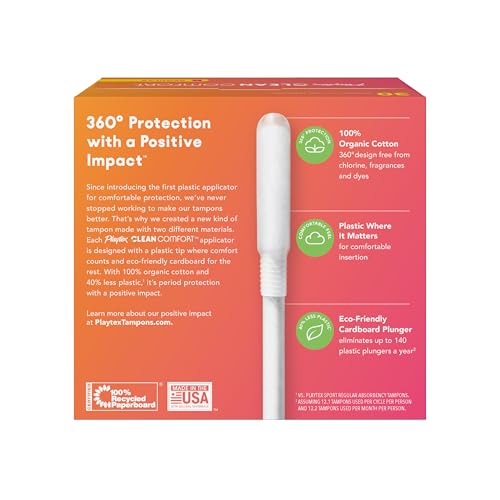 Playtex Clean Comfort Organic Cotton Tampons, Regular Absorbency, Fragrance-Free, Organic Cotton - 30ct