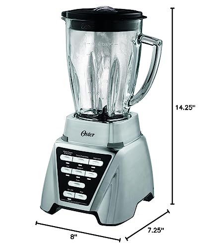 Oster Blender | Pro 1200 with Glass Jar, 24-Ounce Smoothie Cup and Food Processor Attachment, Brushed Nickel - BLSTMB-CBF-000