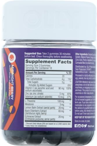 OLLY Sleep Immunity Melatonin Gummy, Vitamin C, Zinc, Echinacea, 3mg Melatonin, Immune and Sleep Support, Berry - 36