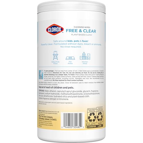 Clorox Free & Clear Cleaning Wipes, Light Lemon Scent, 75 Count (Package May Vary)
