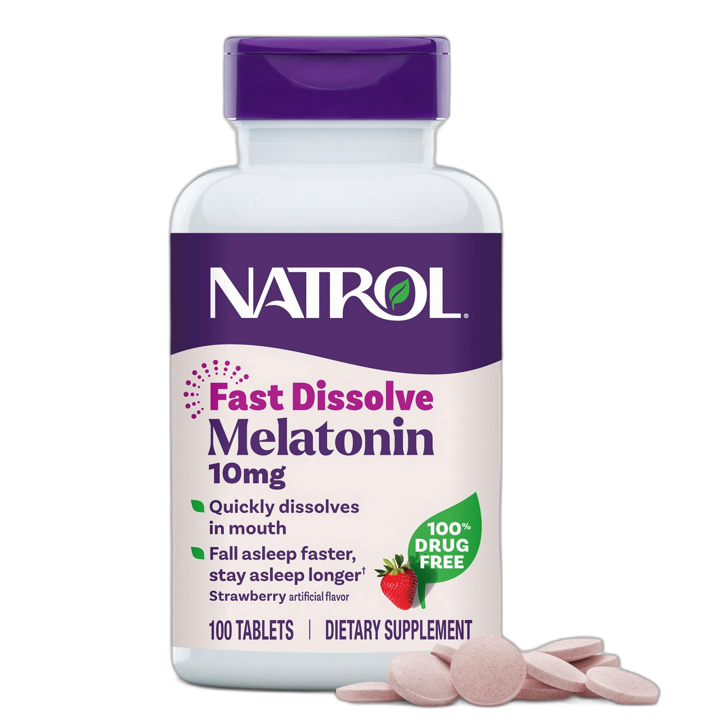 Natrol Fast Dissolve Melatonin 10mg Tablets - Strawberry Flavor, 100 Count, Sleep Support Melatonin Tablets for Adults, 100-Day Supply