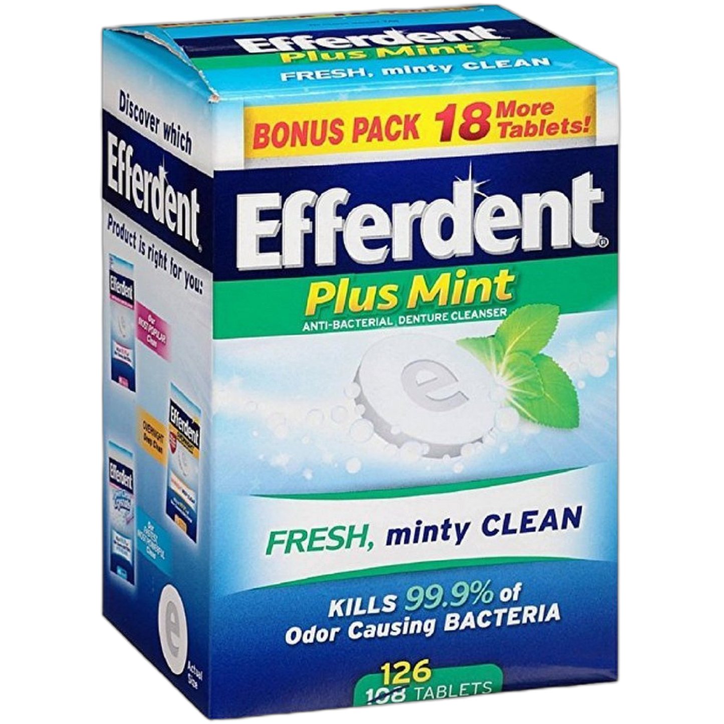 Efferdent Plus Mint Anti-Bacterial Denture Cleanser Tablets 126 ea (Pack of 3)