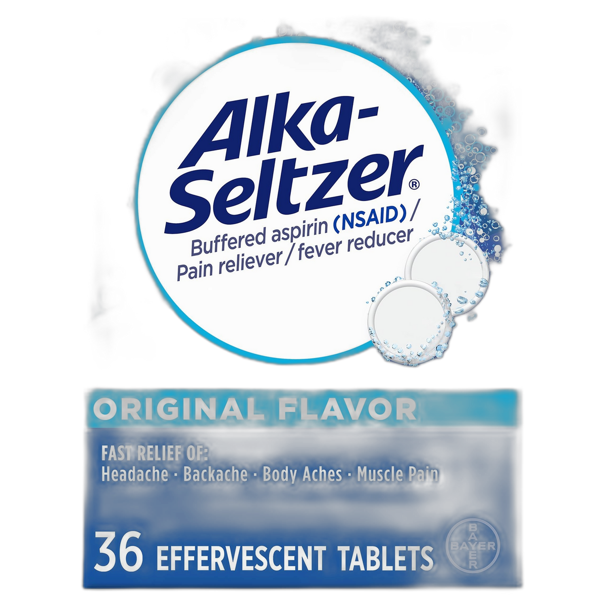 Alka-Seltzer Effervescent Tablets Original Flavor, Fast Multi-Symptom Relief from Headache and Body Ache, Dissolvable Effervescent Fizzy Tablets, 32 Ct
