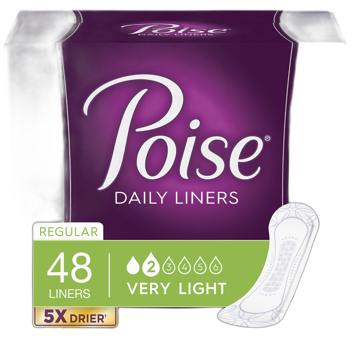 Poise Incontinence Panty Liners, Very Light Absorbency, Regular, 48 Count