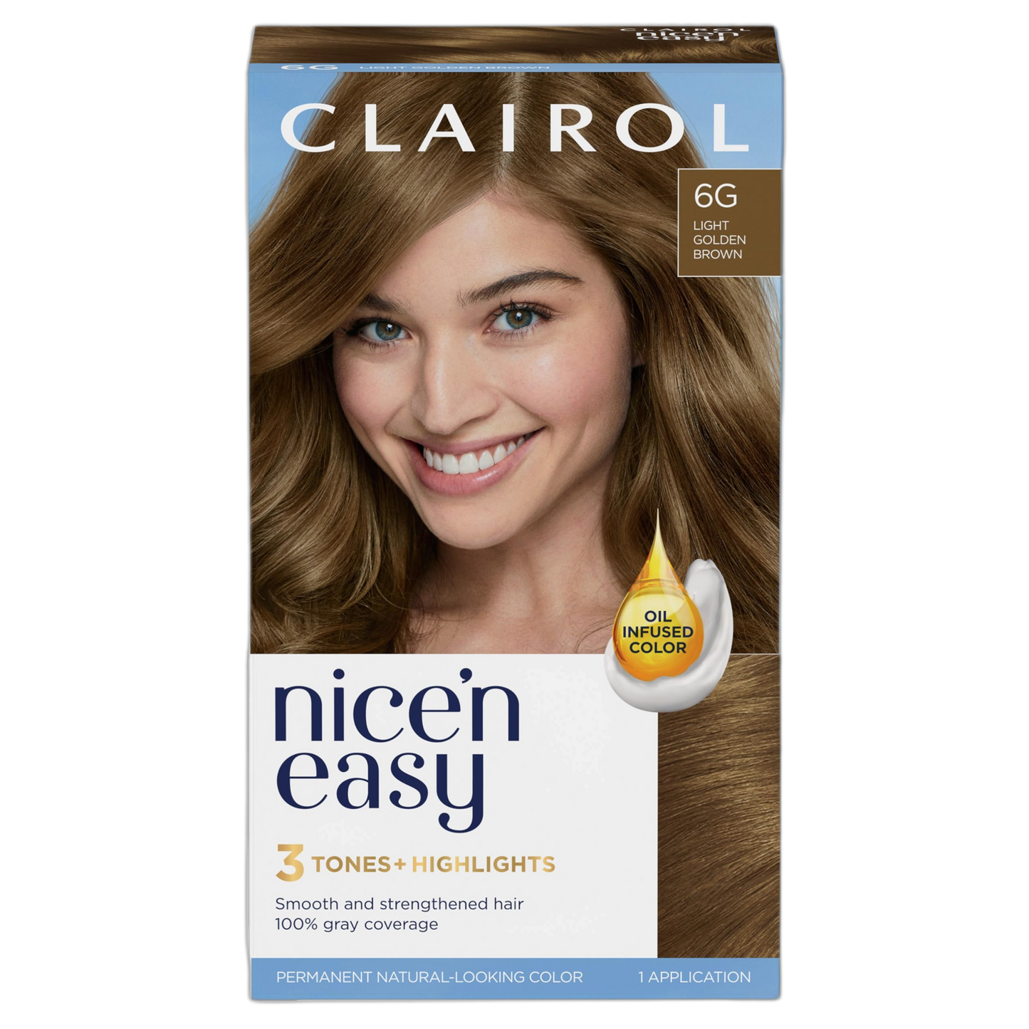 Clairol Nice'n Easy Permanent Hair Dye, 6G Light Golden Brown Hair Color, Pack of 1