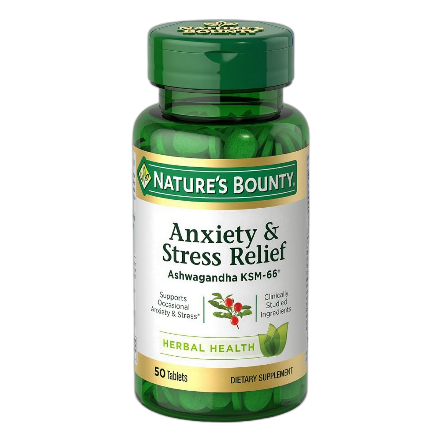 Nature's Bounty Stress Relief Ashwagandha KSM 66 Tablets, Mood Support, 50 Count
