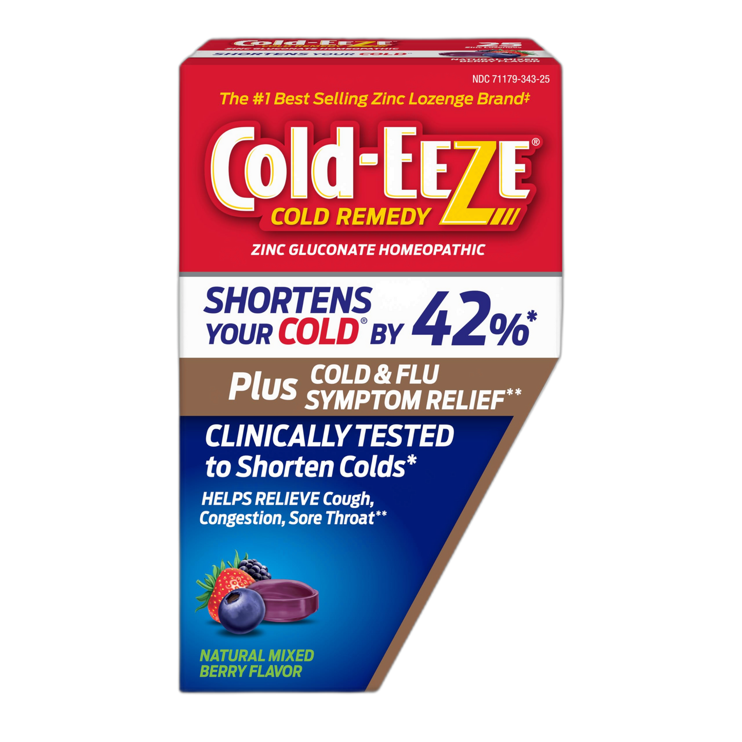 Cold-Eeze Plus Natural Mixed Berry Cold & Flu Zinc Lozenges, Multi-Symptom Relief, Homeopathic Cold Remedy, Reduces Duration of The Common Cold, Sambucus Nigra to Relieve Cold & Flu Symptoms, 25 Ct