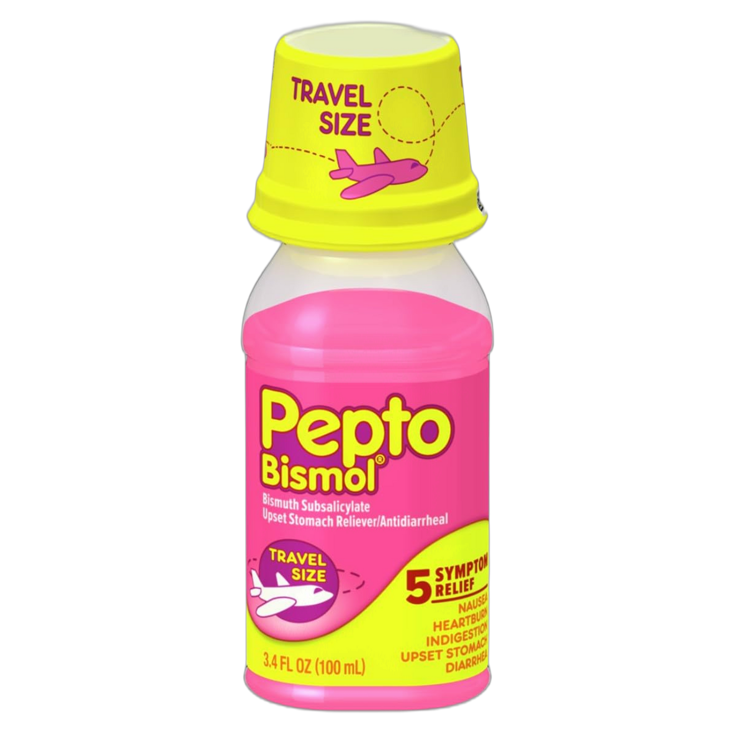 Pepto Bismol Liquid for Nausea, Heartburn, Indigestion, Upset Stomach, and Diarrhea Relief, Original Flavor 3.4Oz Travel Size