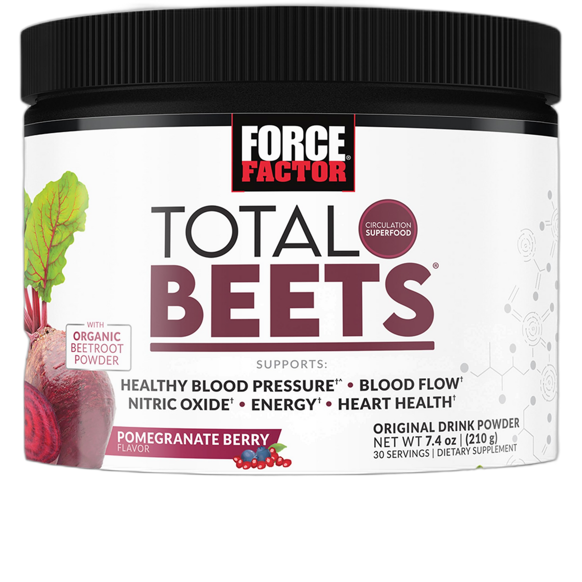 Force Factor Total Beets Drink Mix Superfood Powder with Nitrates to Support Circulation, Blood Flow, Nitric Oxide, Energy, Endurance, and Stamina, Cardiovascular Heart Health Supplement, 30 Servings