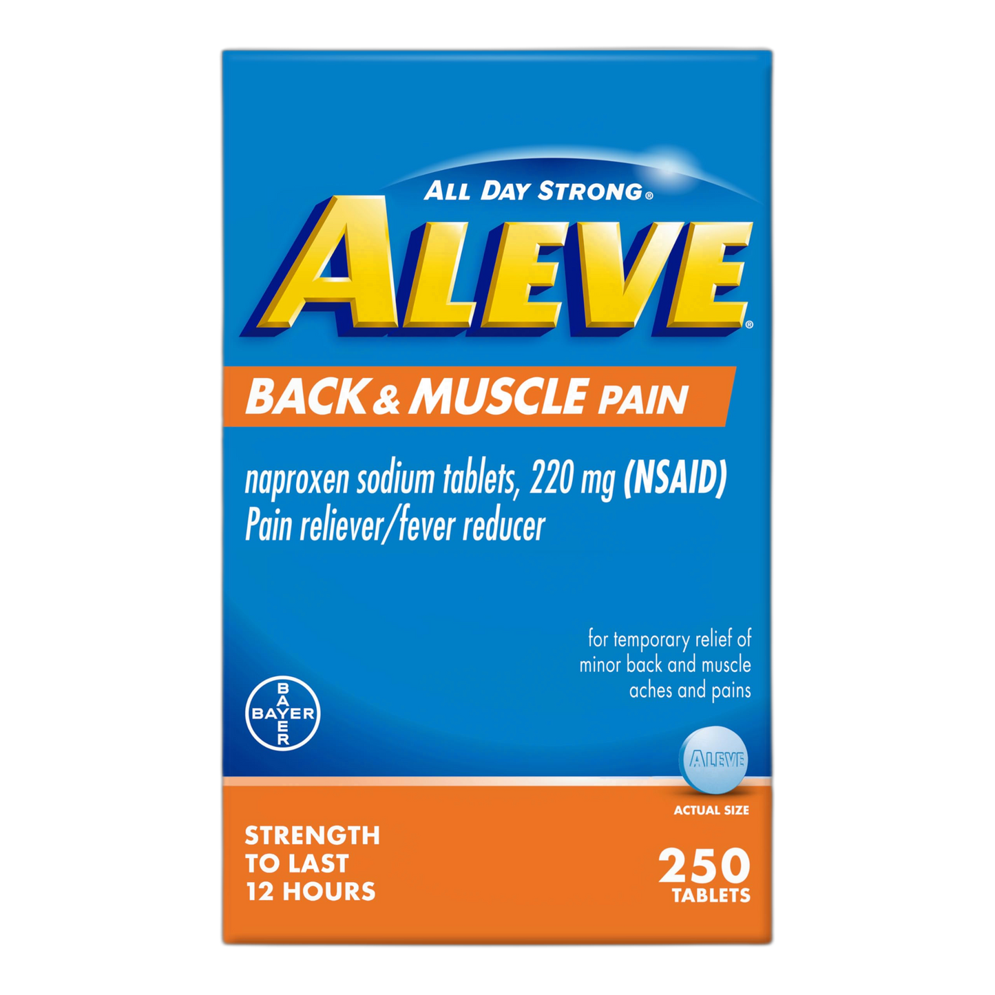 Aleve Back & Muscle Pain Relief Naproxen Sodium Tablets, Pain Reliever & Fever Reducer, Medicine for Body , 250 Count