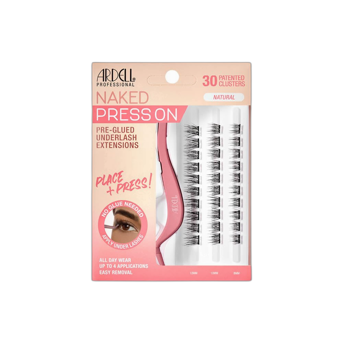 Ardell Naked Press On DIY Lash Clusters, Eyelash Extension Kit, Individual Lashes, Pre-Glued Underlash, Natural Look Soft Volume, with Applicator, 1-pack