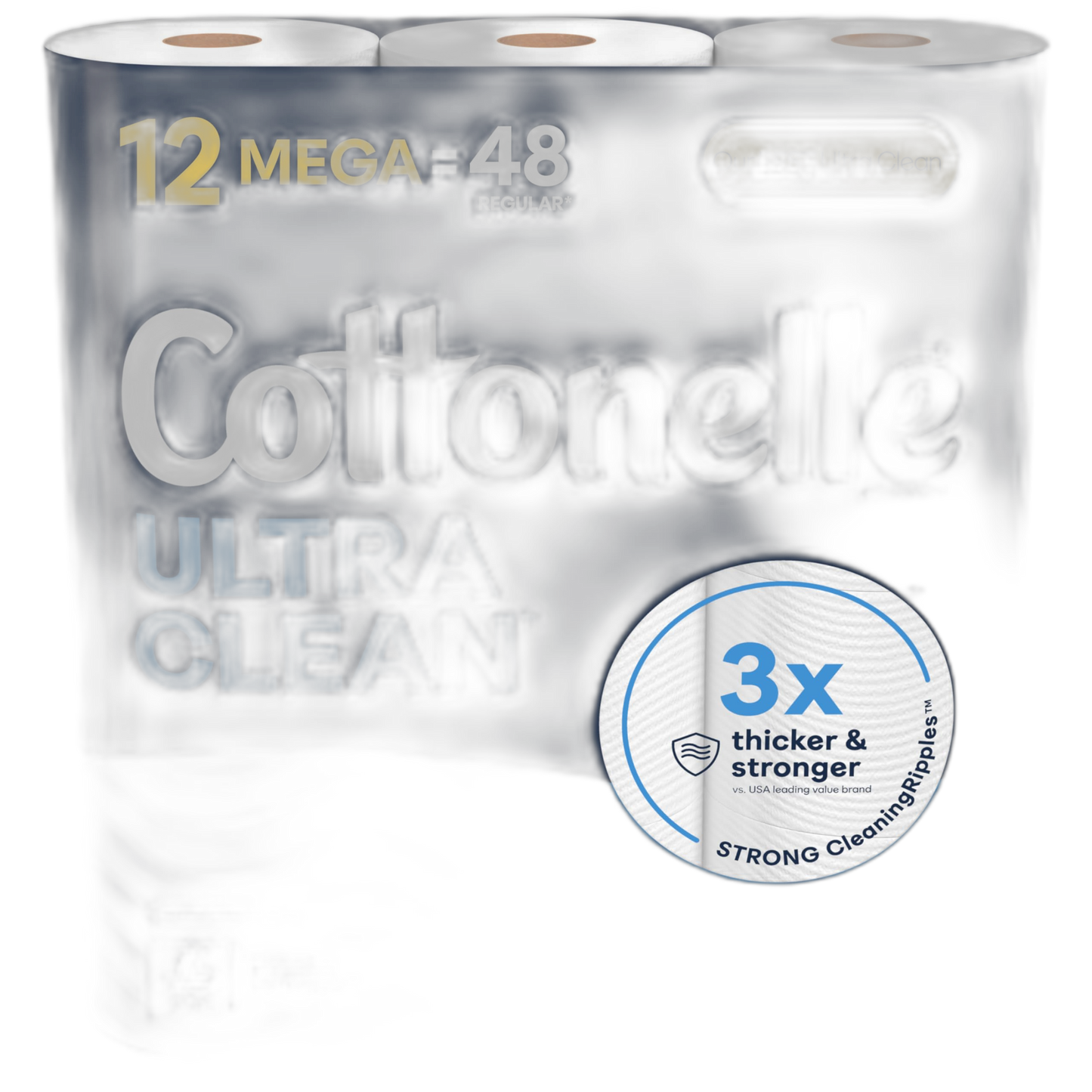 Cottonelle Ultra Clean Toilet Paper, 12 Mega Rolls (= 48 Regular), 284 Sheets Per Roll, Packaging May Vary