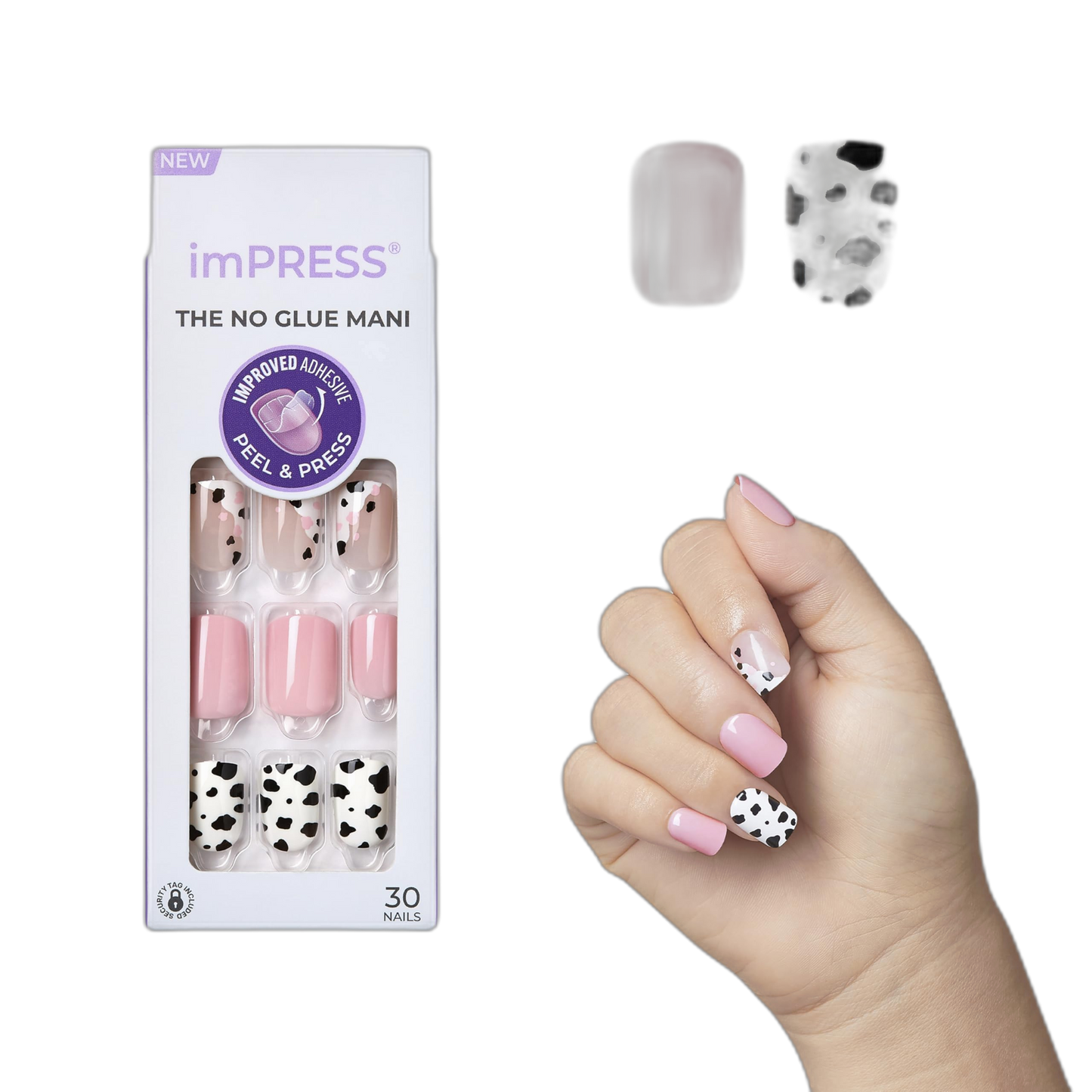 KISS imPRESS No Glue Mani Press On Nails, Design, 'One Chance', Light Pink, Short Size, Squoval Shape, Includes 30 Nails, Prep Pad, Instructions Sheet, 1 Manicure Stick, 1 Mini File