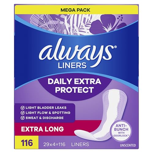 Always Daily Extra Protect Liners, Extra Long Length, Unscented Panty Liners, 116 Count