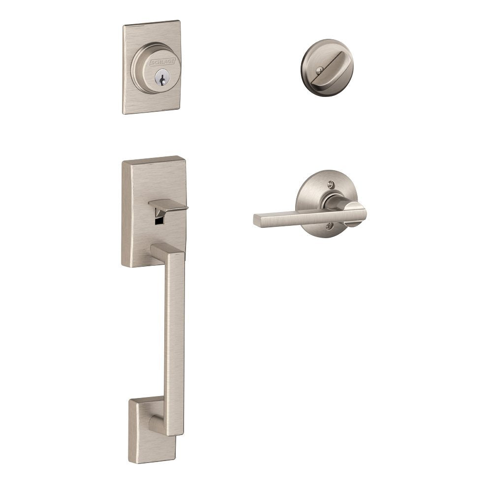 Schlage F60 V CEN 619 LAT Century Front Entry Handleset with Latitude Lever, Deadbolt Keyed 1 Side, Satin Nickel