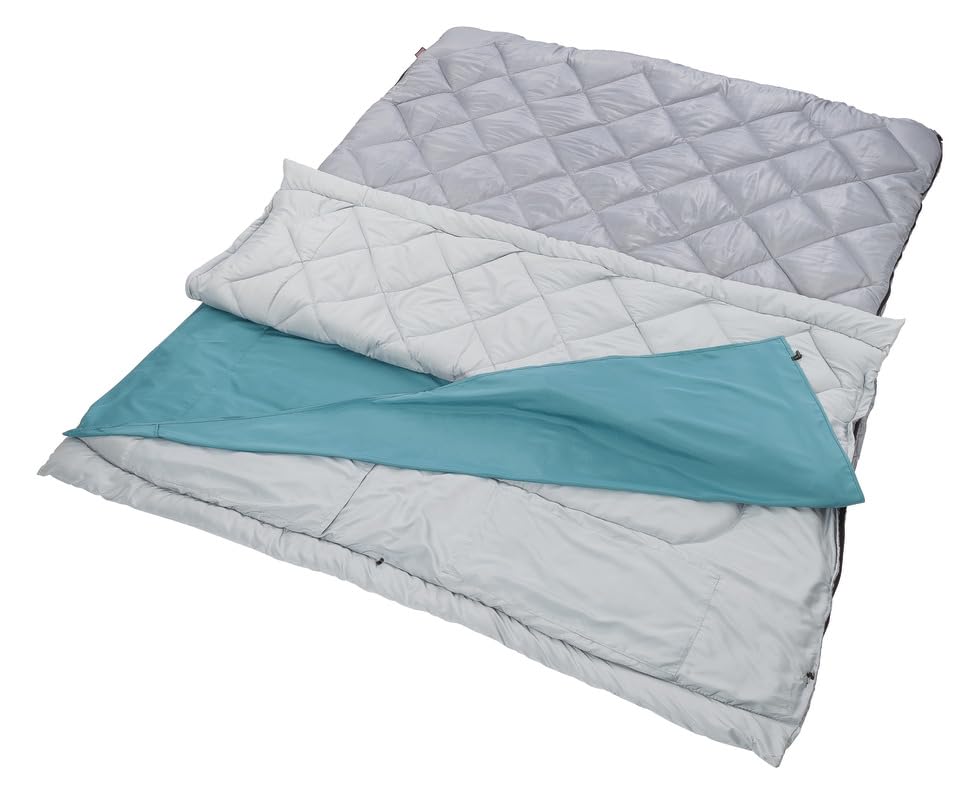 Coleman 45°F Double Sleeping Bag, Queen Size XL Sleeping Bag with Big & Tall Design, 2 Sleeping Bags When Zipped Apart, 3-Layer Comfort with Snag-Free Zipper & Stuff Sack, Machine Washable