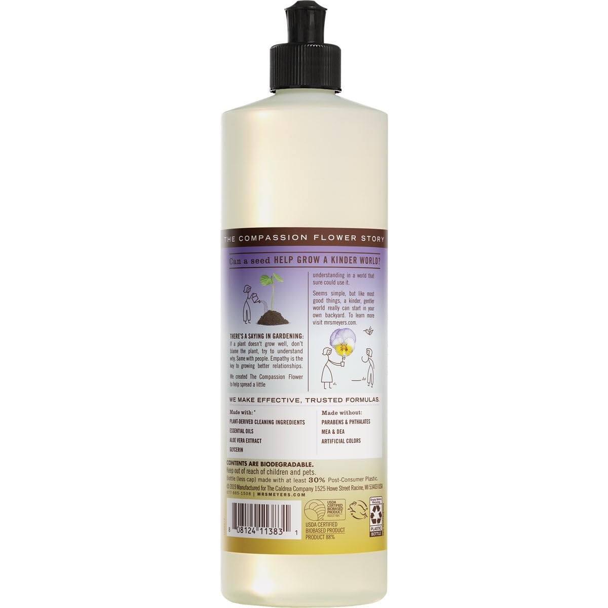 MRS. MEYER'S CLEAN DAY Liquid Dish Soap, Compassion Flower Scent, 16 Ounce Bottle