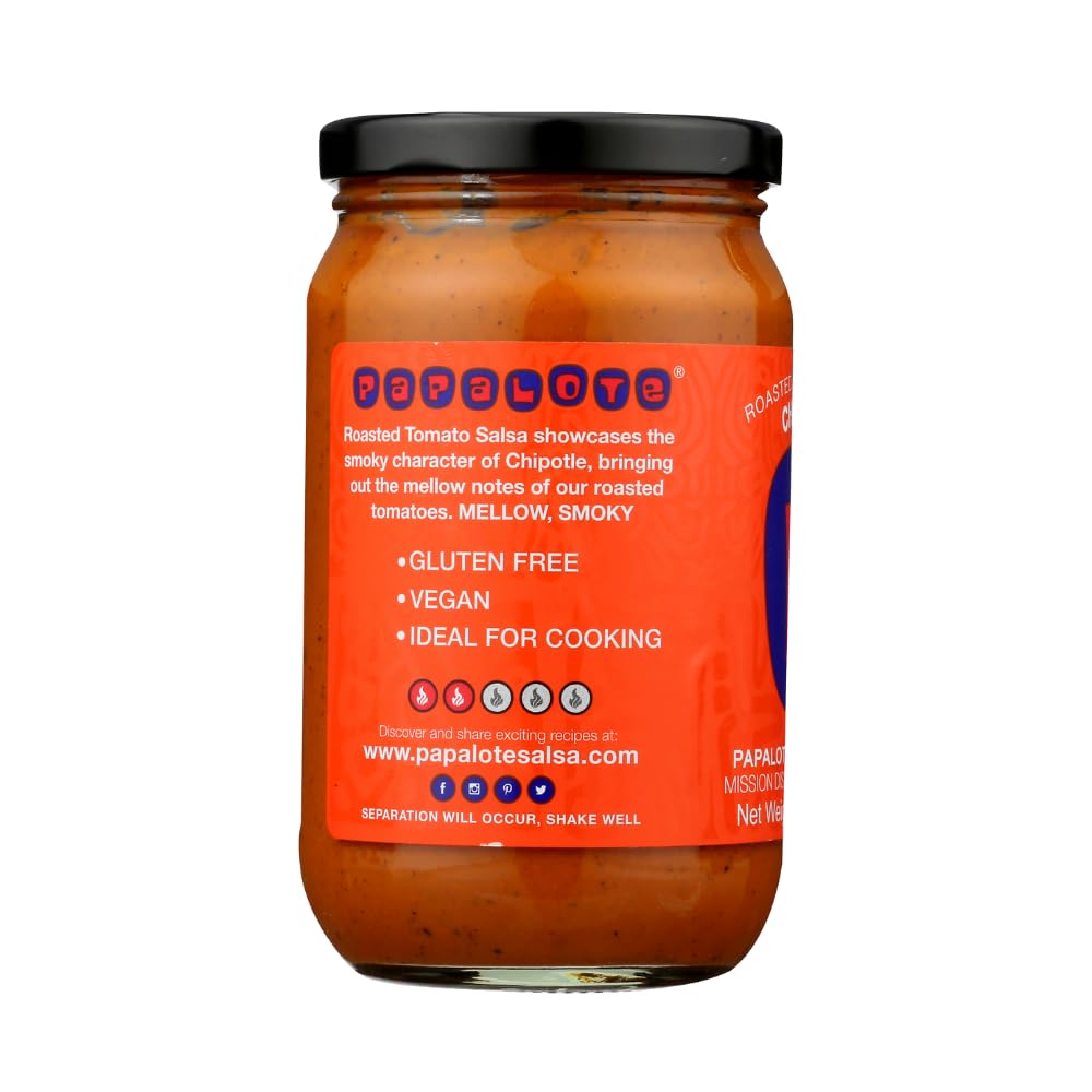 Roasted Tomato Salsa, CHIPOTLE, Authentic Mexican Recipe Bright Lively Intense Flavor Non GMO Gluten Free Vegan - Papalote Mexican Grill 15.75 oz Jar